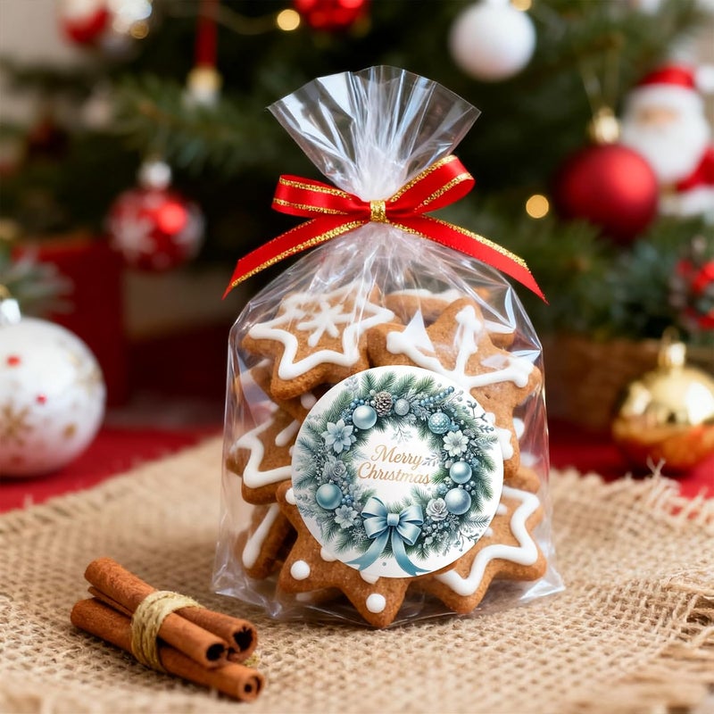 g2plus Merry Christmas Stickers - 120Pcs Blue Christmas Wreath Stickers, 2'' Round Xams Lables for Envelope Seals, Gift Bags, Gift Boxes, Holiday Party Favors - Image 5